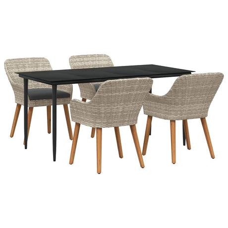 Dining Set 5 pcs Light grey Poly rattan