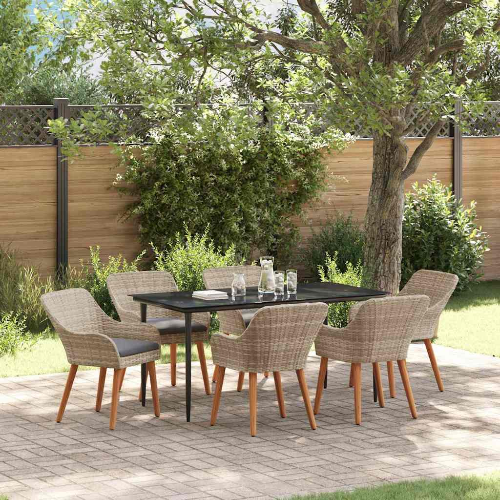 Dining Set 7 pcs Light grey Poly rattan