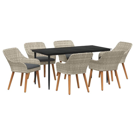 Dining Set 7 pcs Light grey Poly rattan