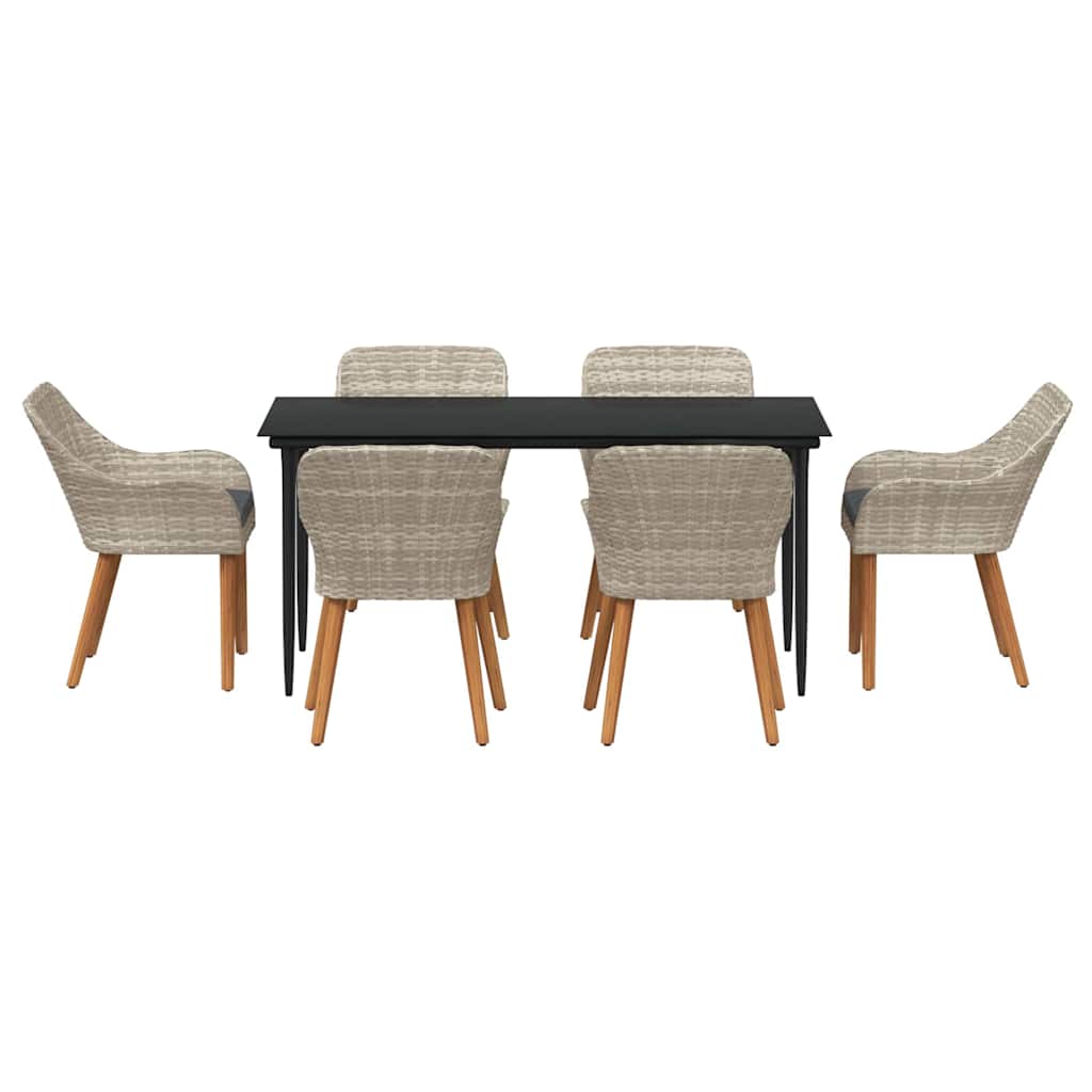 Dining Set 7 pcs Light grey Poly rattan