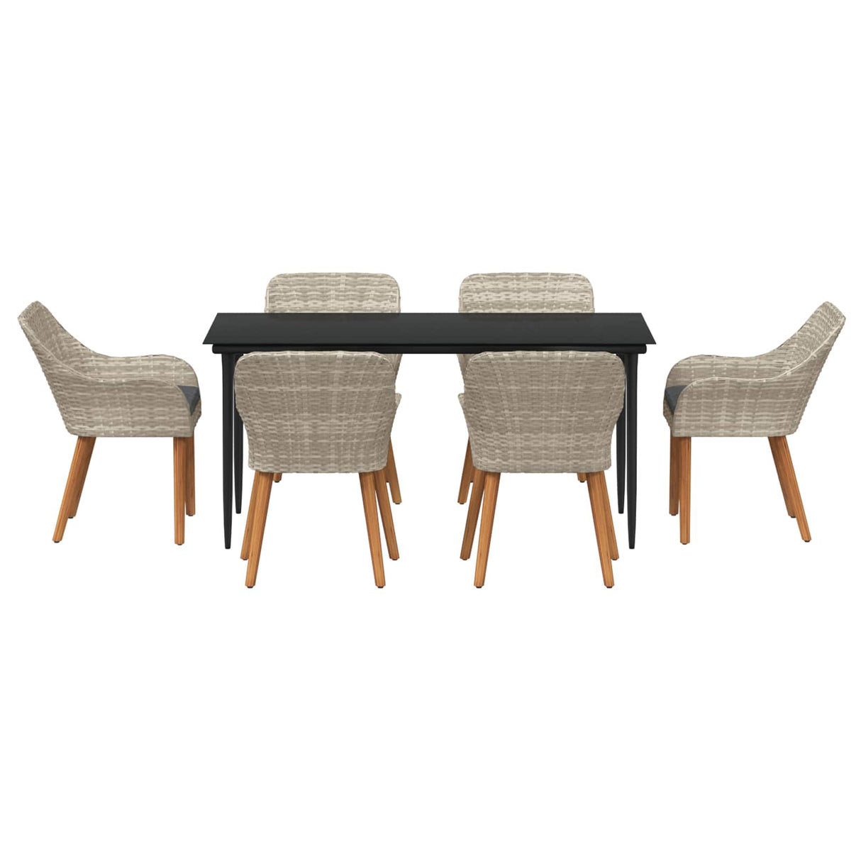 Garden Dining Set with Cushion 7 pcs Light Grey Poly Rattan