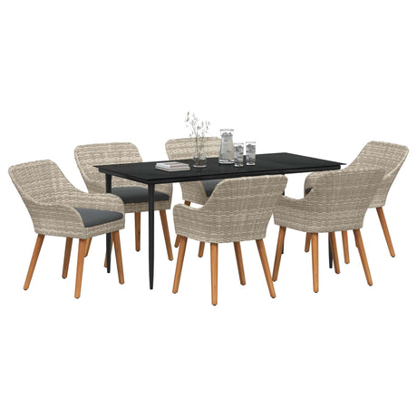 Garden Dining Set with Cushion 7 pcs Light Grey Poly Rattan