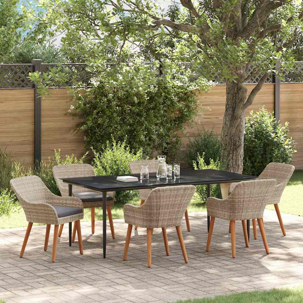 Dining Set 7 pcs Light grey Poly rattan