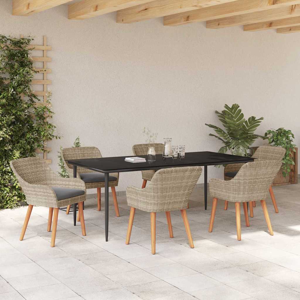 Dining Set 7 pcs Light grey Poly rattan
