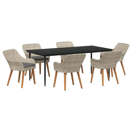 Dining Set 7 pcs Light grey Poly rattan