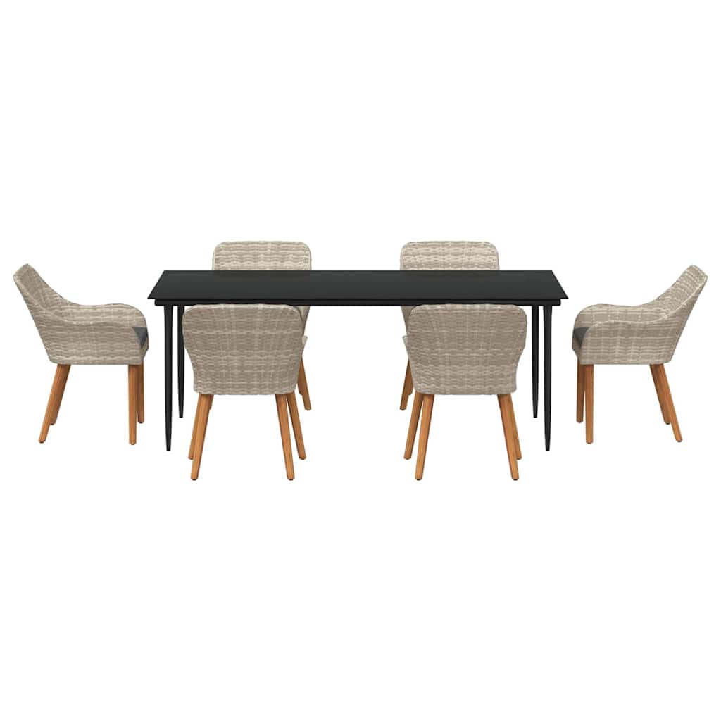 Dining Set 7 pcs Light grey Poly rattan