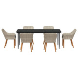 Dining Set 7 pcs Light grey Poly rattan