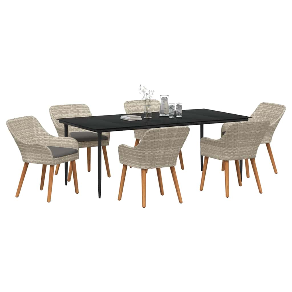 Dining Set 7 pcs Light grey Poly rattan