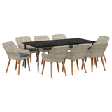 Dining Set 9 pcs Light grey Poly rattan