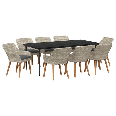 Dining Set 9 pcs Light grey Poly rattan