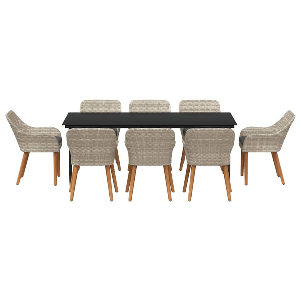 Dining Set 9 pcs Light grey Poly rattan