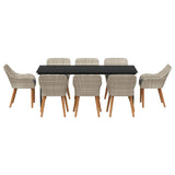 Dining Set 9 pcs Light grey Poly rattan
