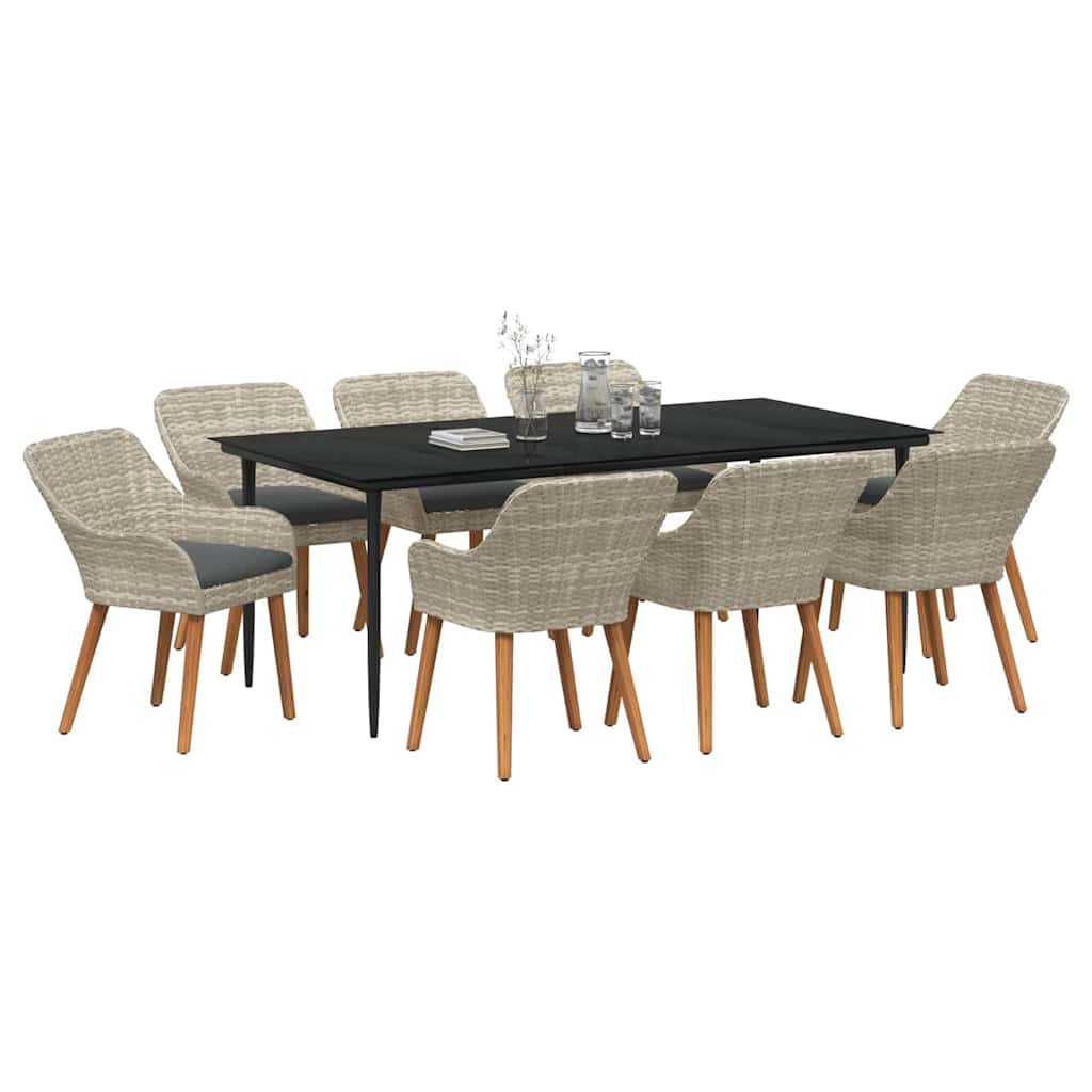 Dining Set 9 pcs Light grey Poly rattan