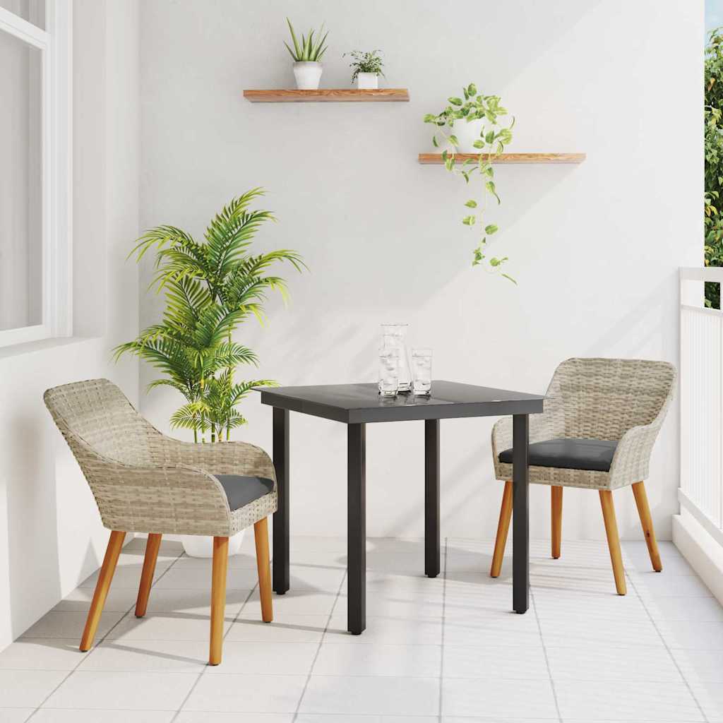 Dining Set 3 pcs Light grey Poly rattan