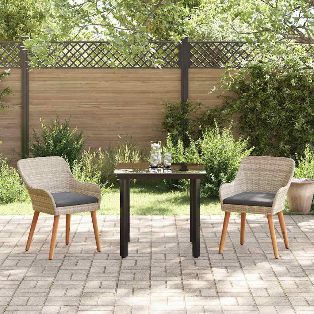 Dining Set 3 pcs Light grey Poly rattan