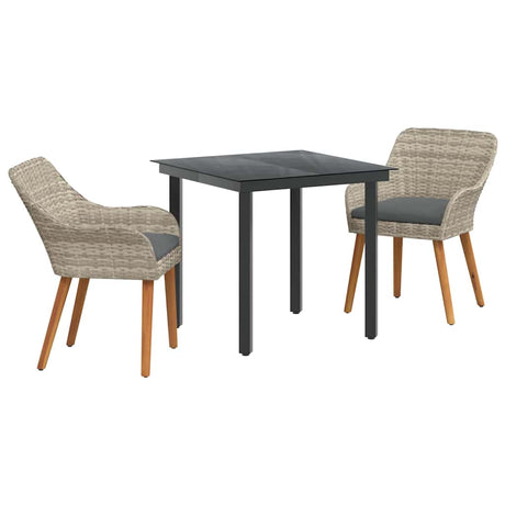 Dining Set 3 pcs Light grey Poly rattan