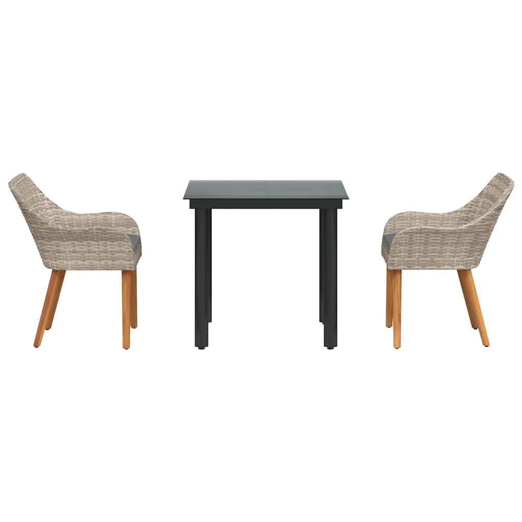 Dining Set 3 pcs Light grey Poly rattan