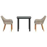Dining Set 3 pcs Light grey Poly rattan