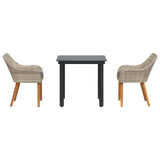 Garden Dining Set with Cushion 3 pcs Light Grey Poly Rattan