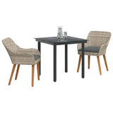Dining Set 3 pcs Light grey Poly rattan