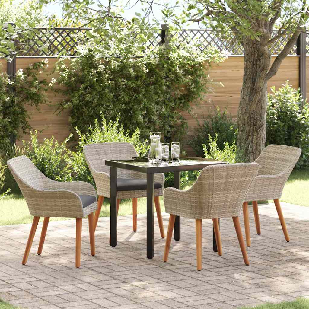 Dining Set 5 pcs Light grey Poly rattan