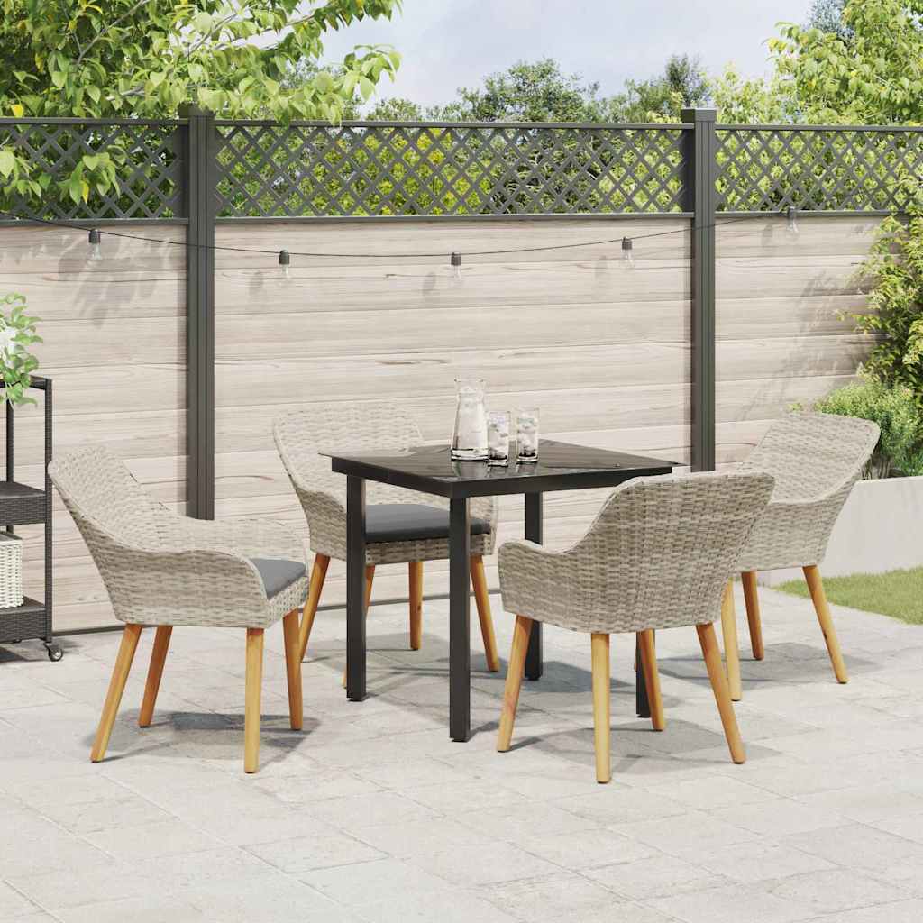 Dining Set 5 pcs Light grey Poly rattan
