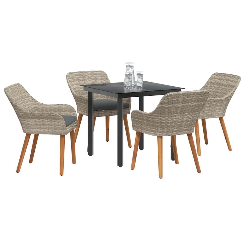 Dining Set 5 pcs Light grey Poly rattan
