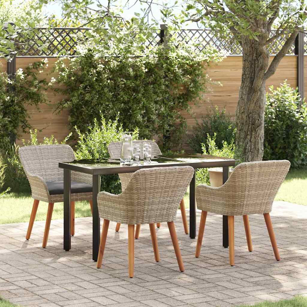 Dining Set 5 pcs Light grey Poly rattan