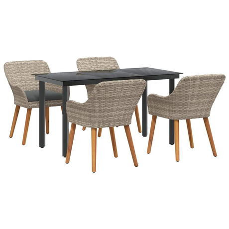 Dining Set 5 pcs Light grey Poly rattan