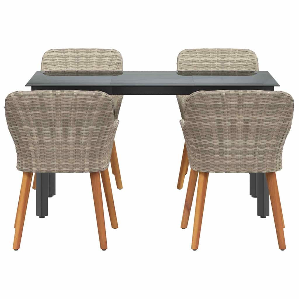 Dining Set 5 pcs Light grey Poly rattan