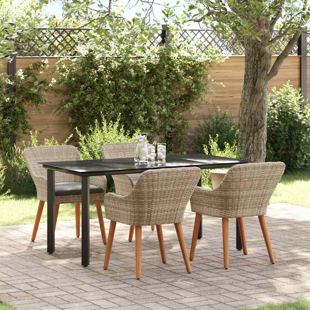 Dining Set 5 pcs Light grey Poly rattan