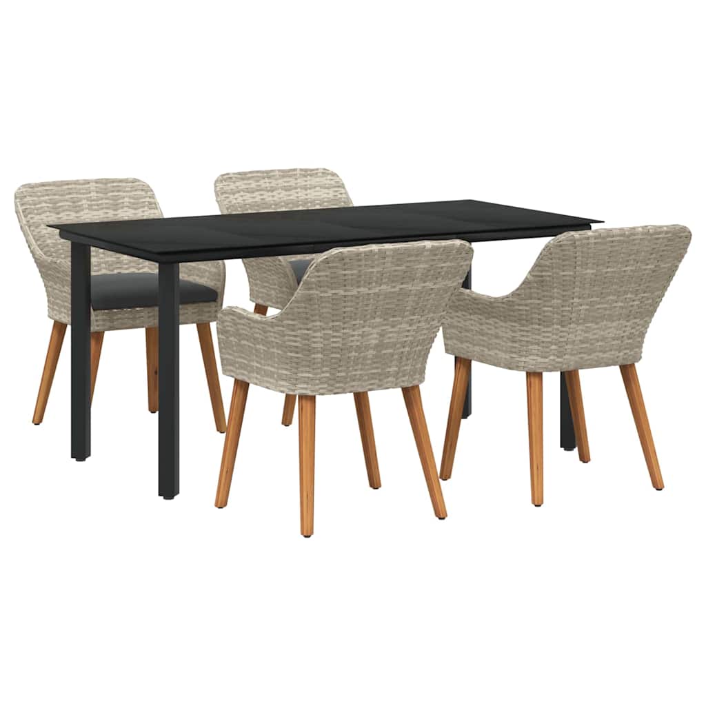 Dining Set 5 pcs Light grey Poly rattan