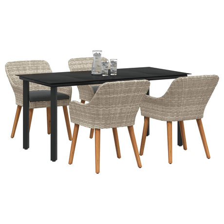 Garden Dining Set with Cushion 5 pcs Light Grey Poly Rattan