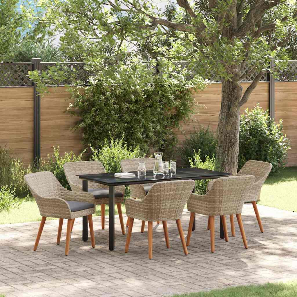 Dining Set 7 pcs Light grey Poly rattan