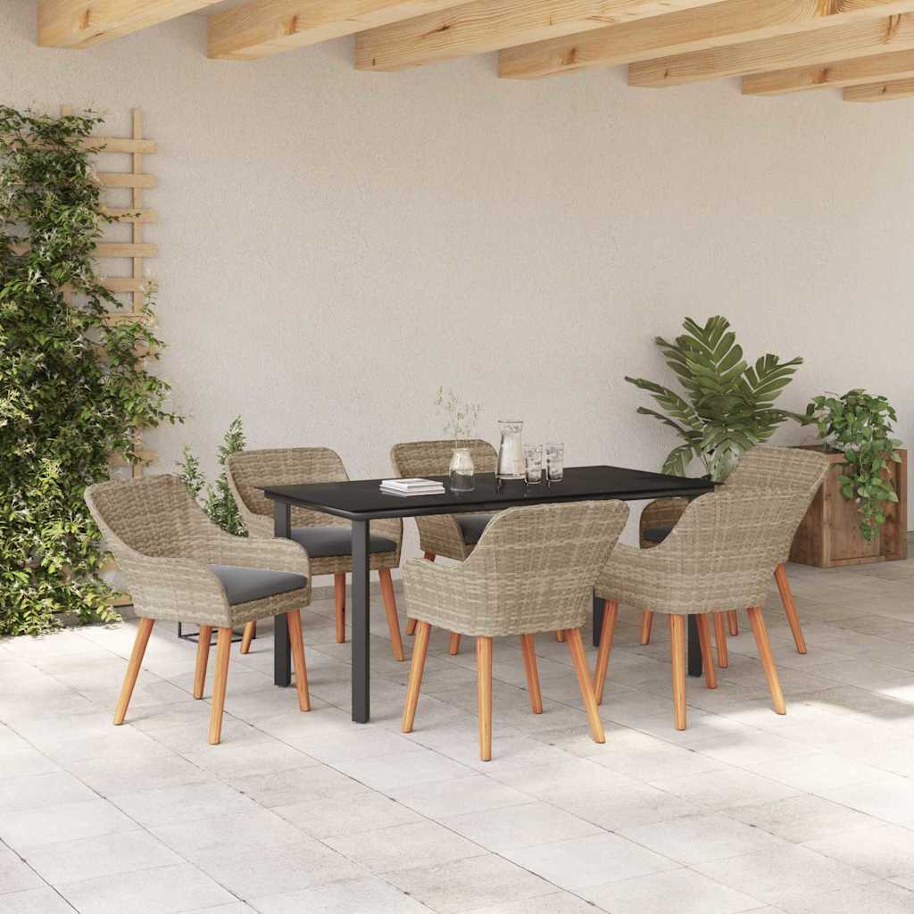 Dining Set 7 pcs Light grey Poly rattan