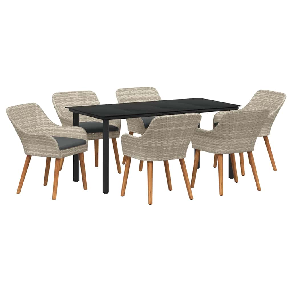 Dining Set 7 pcs Light grey Poly rattan
