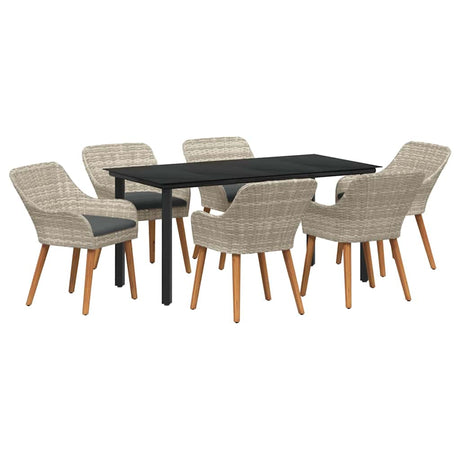Dining Set 7 pcs Light grey Poly rattan