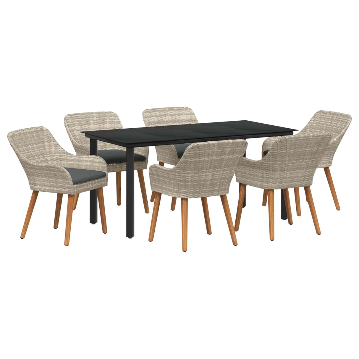 Garden Dining Set with Cushion 7 pcs Light Grey Poly Rattan