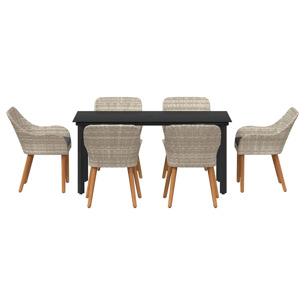 Dining Set 7 pcs Light grey Poly rattan