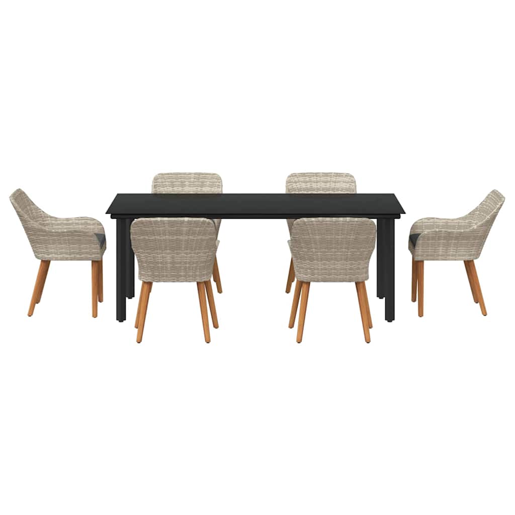 Dining Set 7 pcs Light grey Poly rattan