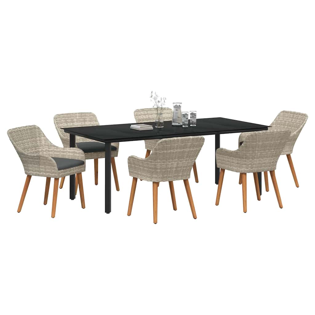 Dining Set 7 pcs Light grey Poly rattan