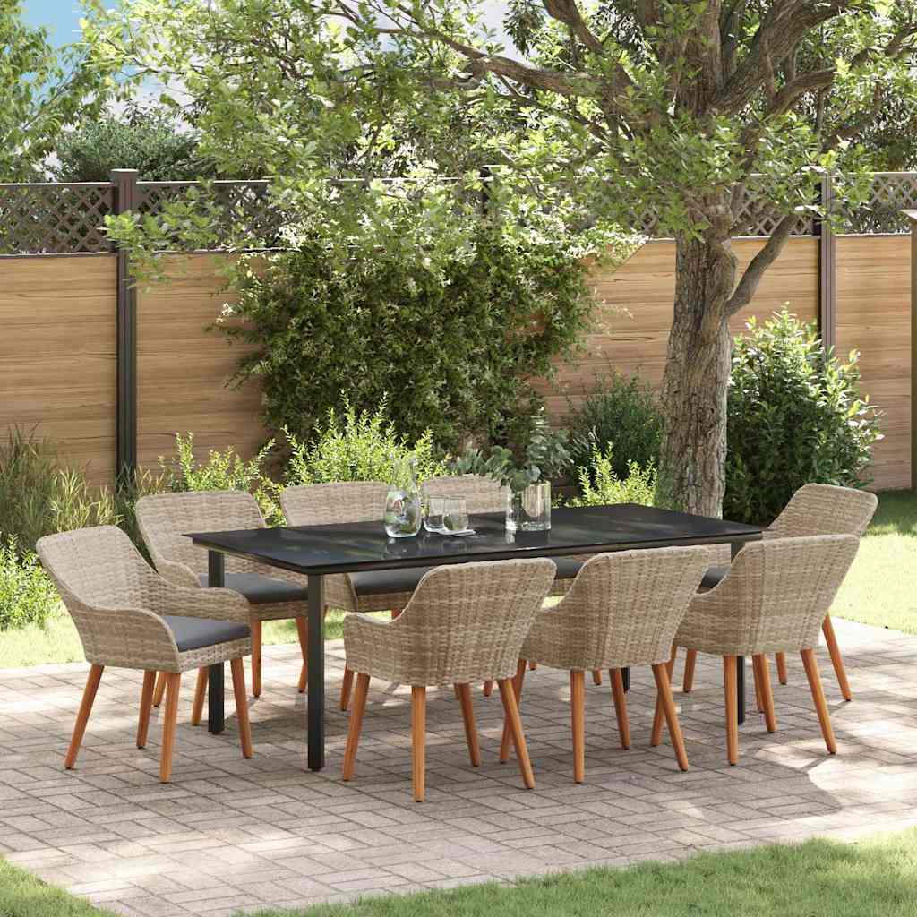 Dining Set 9 pcs Light grey Poly rattan