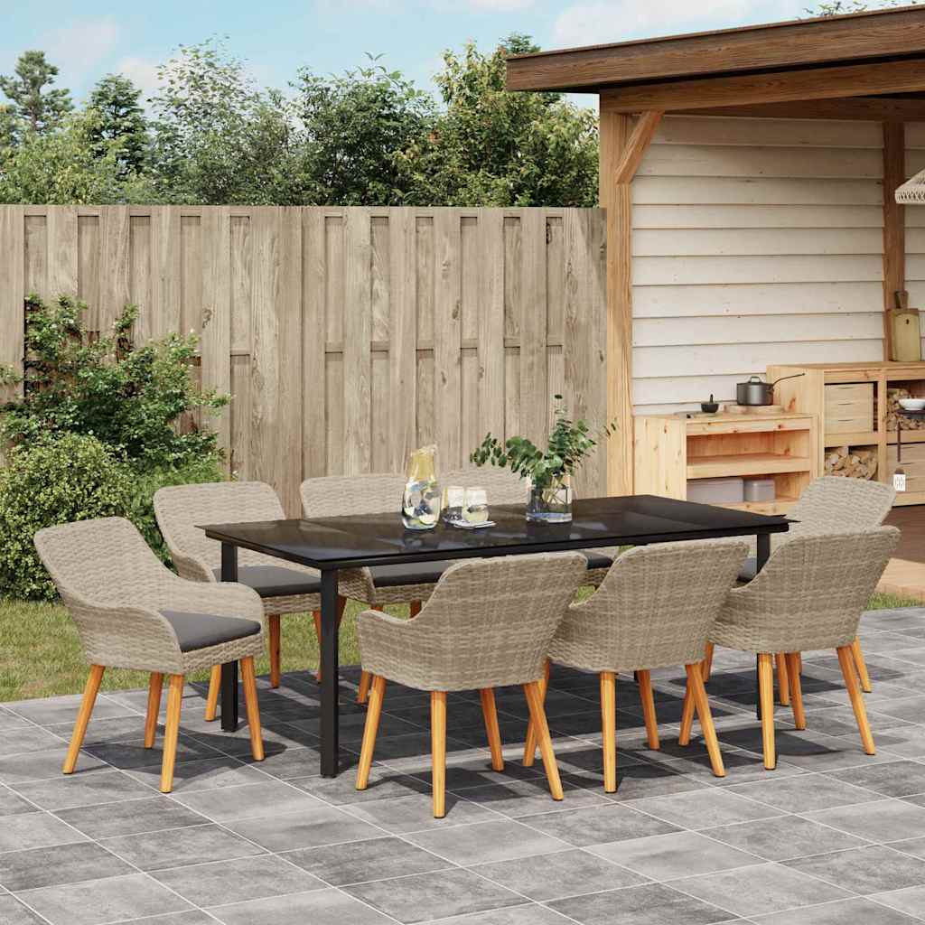 Dining Set 9 pcs Light grey Poly rattan