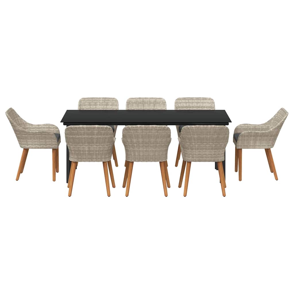 Dining Set 9 pcs Light grey Poly rattan