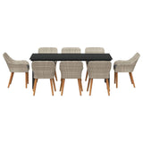 Dining Set 9 pcs Light grey Poly rattan