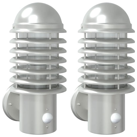 Outdoor Wall Lights with Sensors 2pcs Silver Stainless Steel