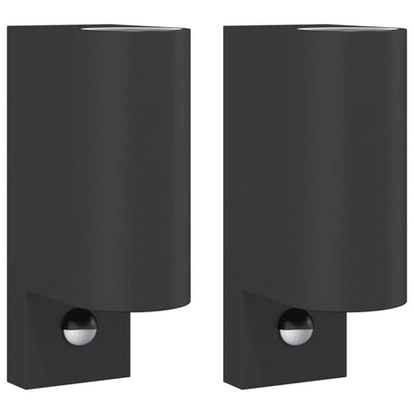 Outdoor Wall Lights with Sensors 2pcs Black Die-cast Aluminium