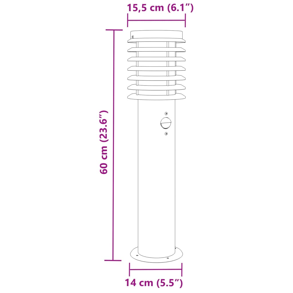 Outdoor Floor Lamp with Sensor Black 60 cm Stainless Steel