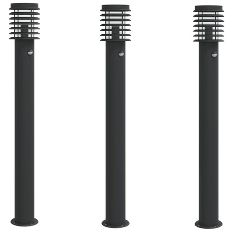 Outdoor Floor Lamps with Sensors 3pcs Black 110cm Stainless Steel