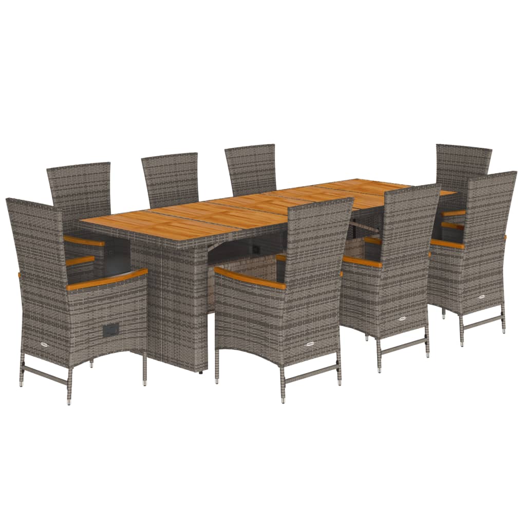 9 Piece Garden Dining Set with Cushions Grey Poly Rattan